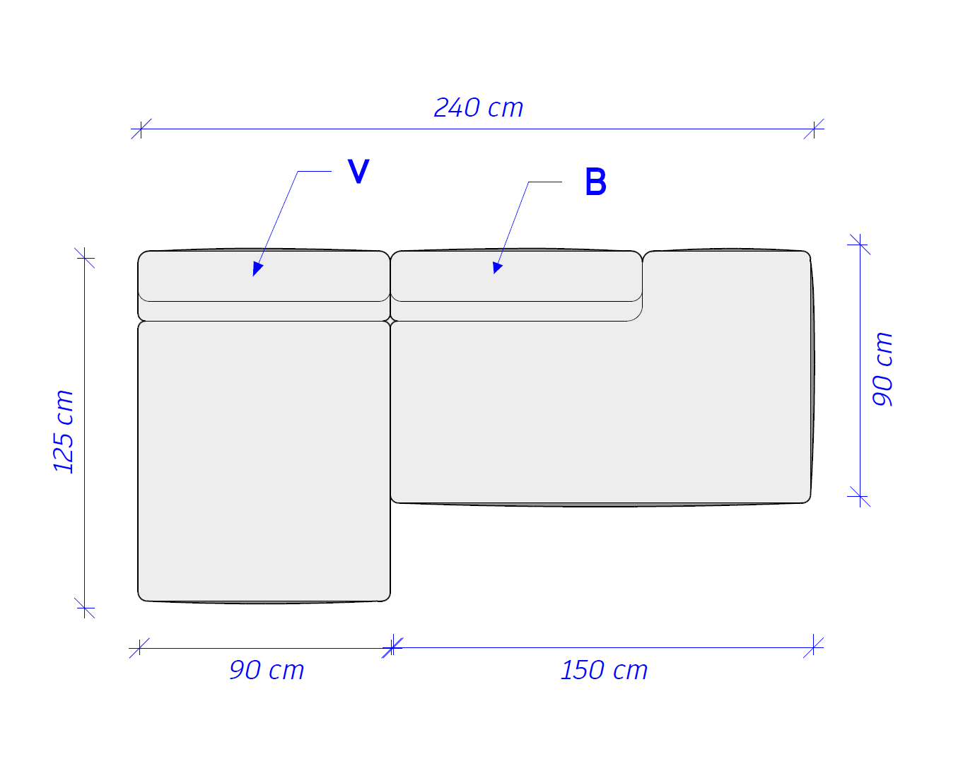 MEBELIONER Диван DUO модули VB.240 размер 240х125х72