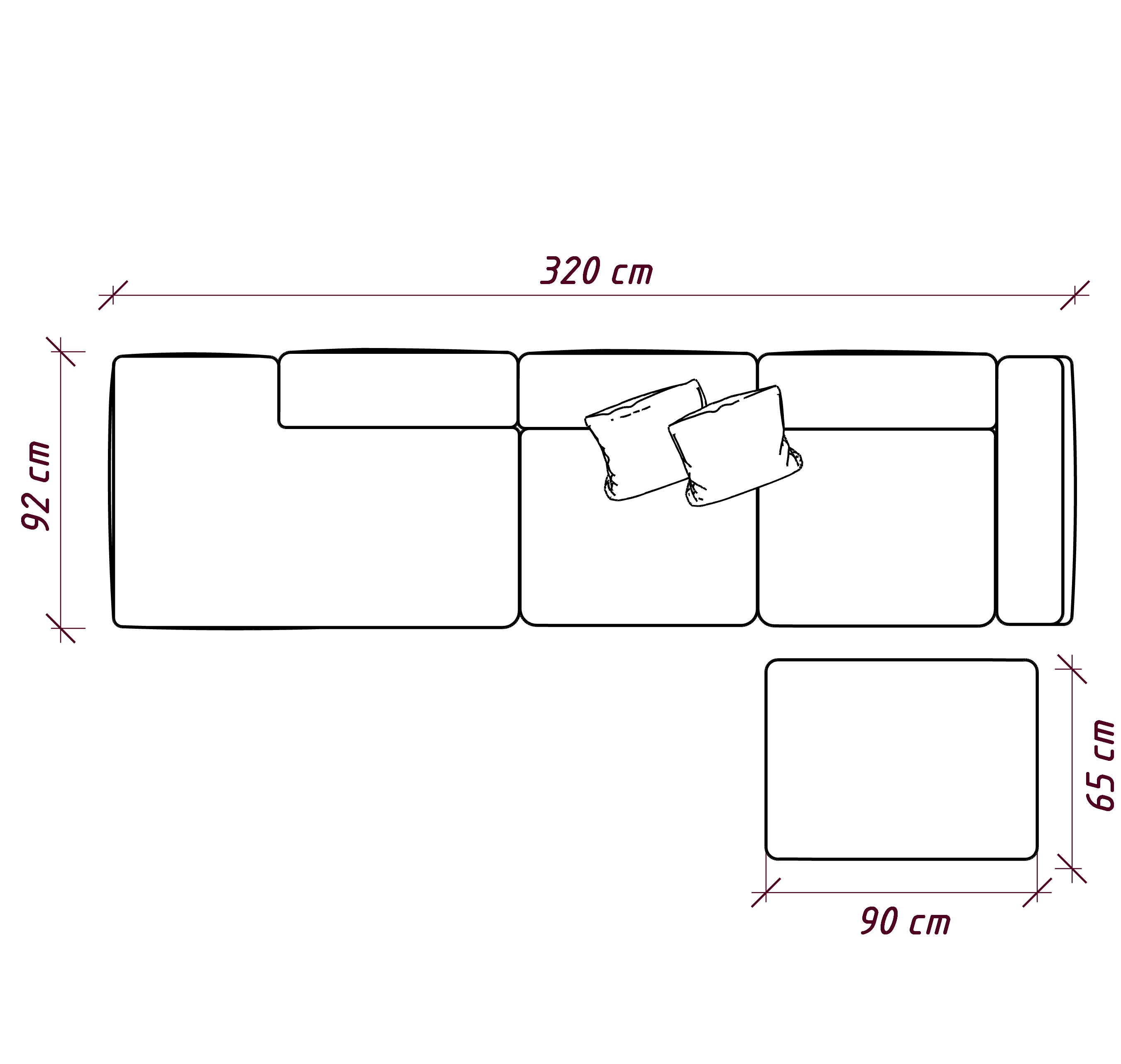 MEBELIONER Диван KLO размер L 320х92х78 + пуф 65x90